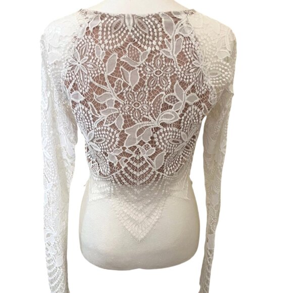 For Love And Lemons Guava Floral Crochet Lace Long Sleeve Crop Top Size Small - Picture 6 of 9
